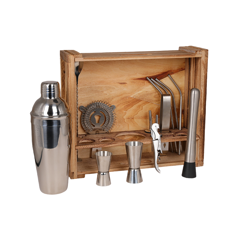 Kit de barman de 15 piezas con caja de madera