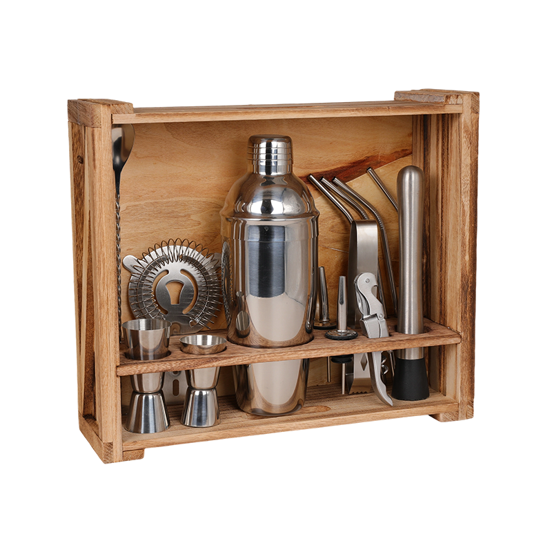 Kit de barman de 15 piezas con caja de madera