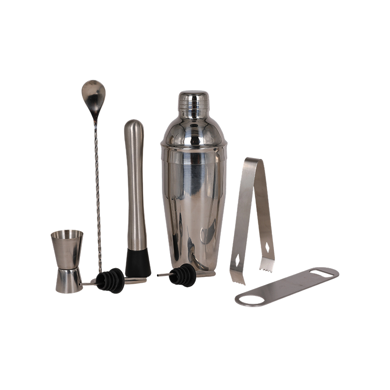 Juego de herramientas de barra de acero inoxidable de 9 piezas con soporte de bambú