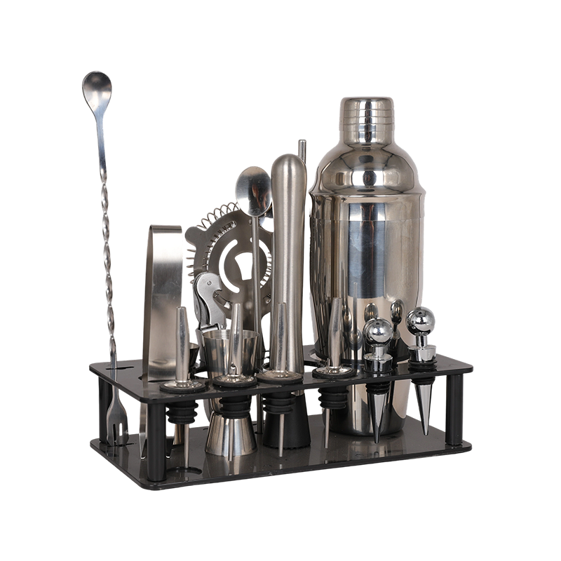 Kit de barman de bebidas mezcladoras de martini de acero inoxidable de 19 piezas