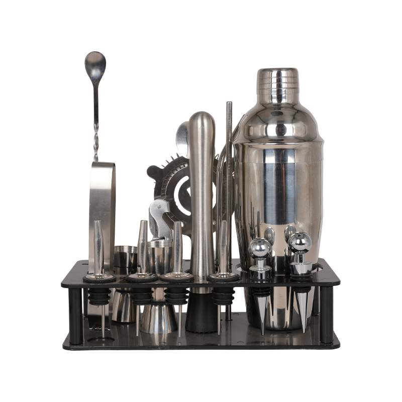 Kit de barman de bebidas mezcladoras de martini de acero inoxidable de 19 piezas