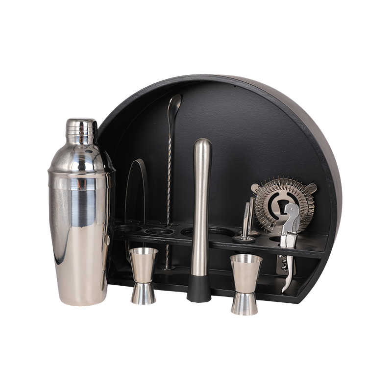 Kit de barman de 11 piezas con soporte de madera negra