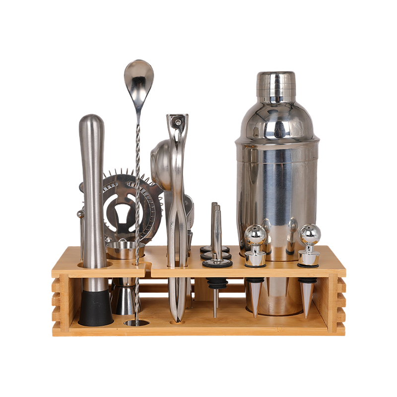 Kit completo de barman con barra de acero inoxidable de 17 piezas