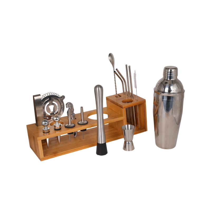 Kit completo de barman con barra de acero inoxidable de 17 piezas