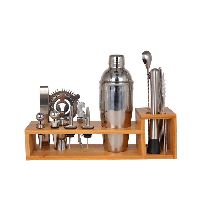 Kit completo de barman con barra de acero inoxidable de 17 piezas