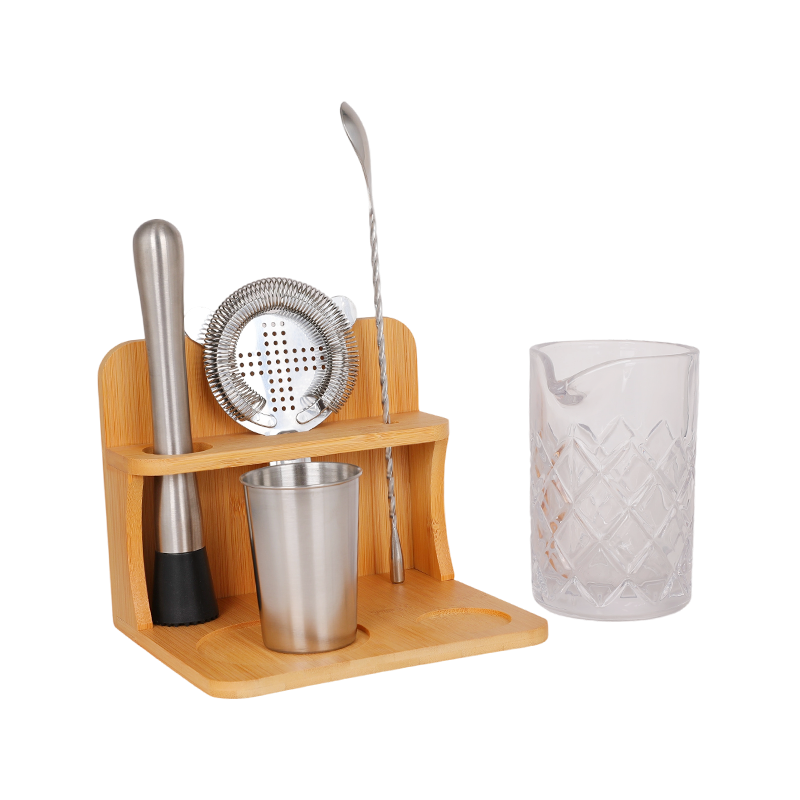 Juego de vasos de cóctel de 6 piezas con soporte de bambú