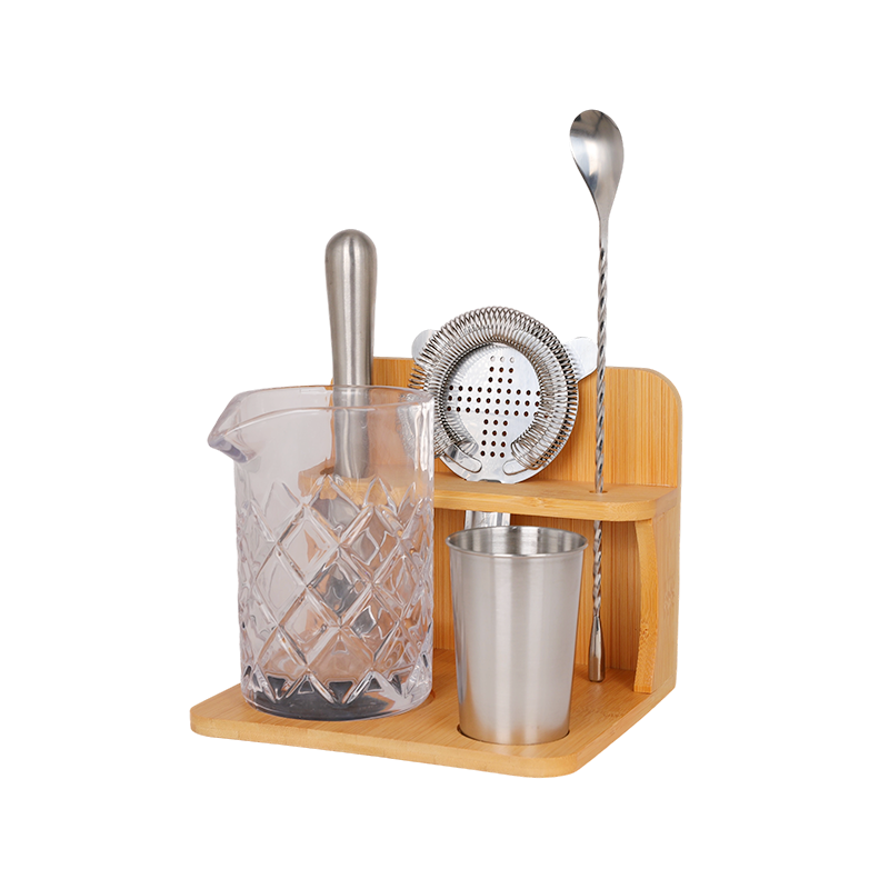 Juego de vasos de cóctel de 6 piezas con soporte de bambú