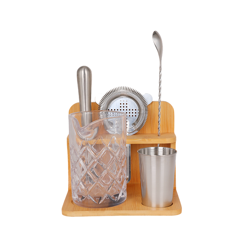 Juego de vasos de cóctel de 6 piezas con soporte de bambú