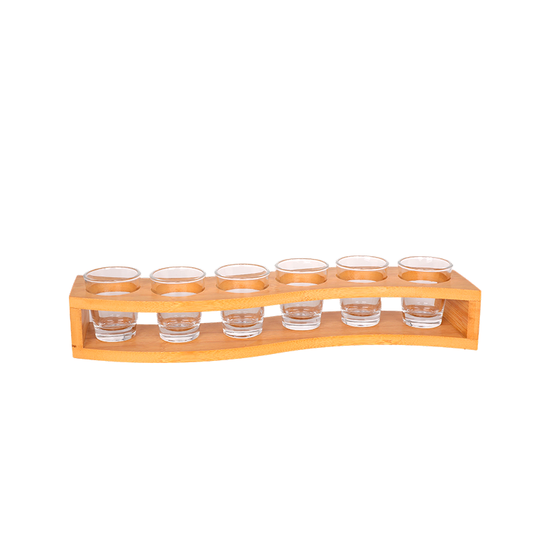 Juego de vasos de chupito de 7 piezas con bandeja de madera de bambú