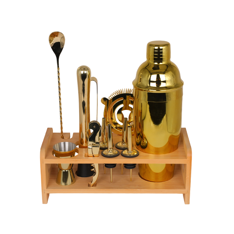Juego de herramientas de barra Mixology Bartender Kit de 12 piezas en oro 