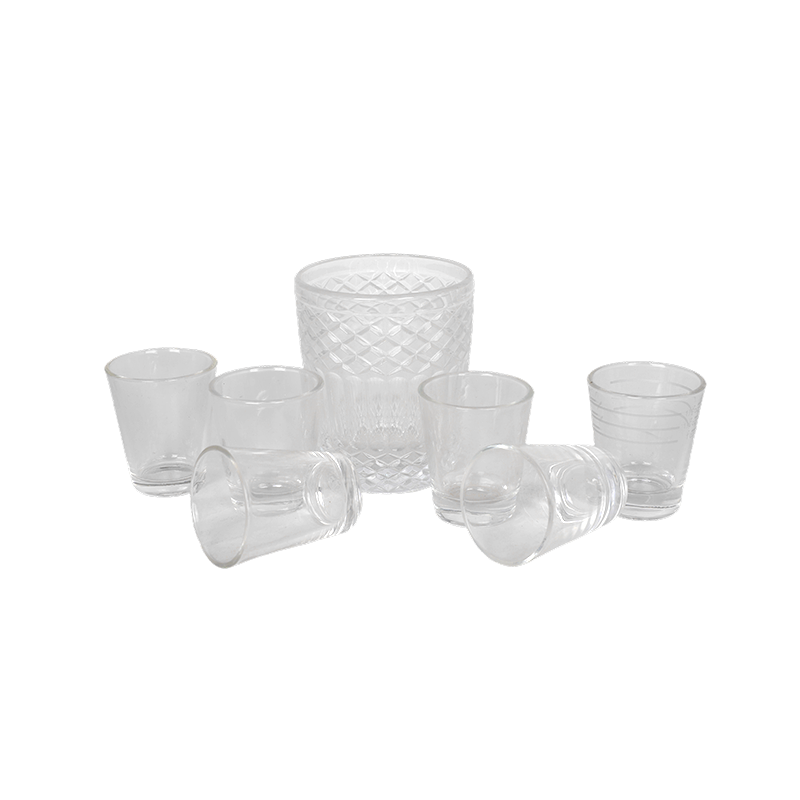 Juego de vasos de chupito de vodka de 8 piezas con soporte de madera de bambú