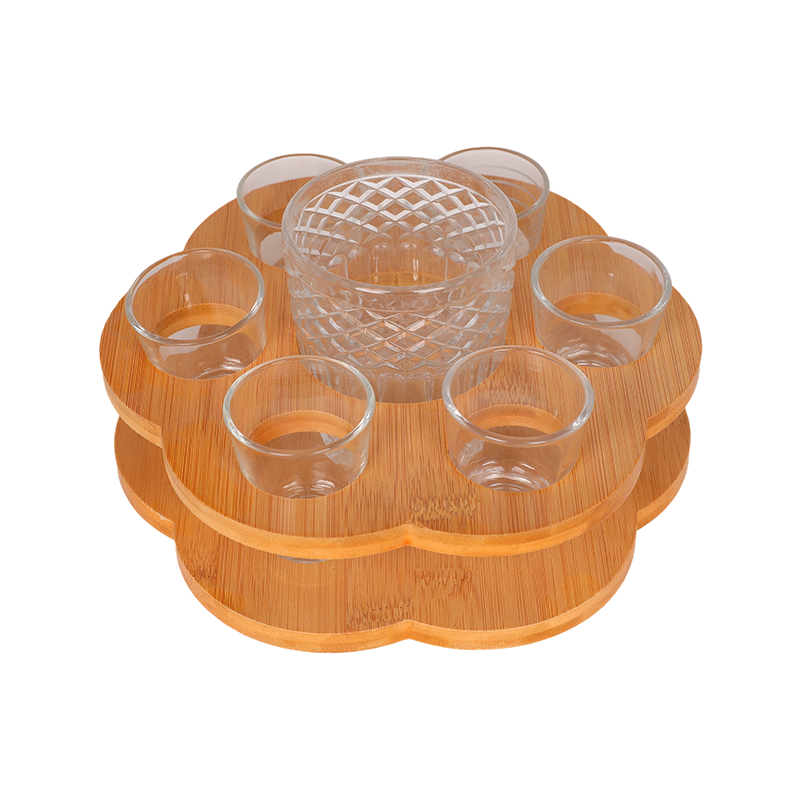 Juego de vasos de chupito de vodka de 8 piezas con soporte de madera de bambú