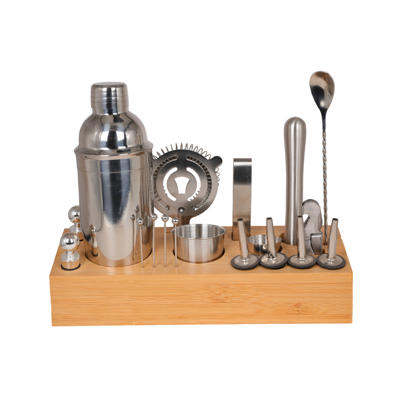Kit de barman de bebidas mezcladoras de martini de acero inoxidable de 19 piezas
