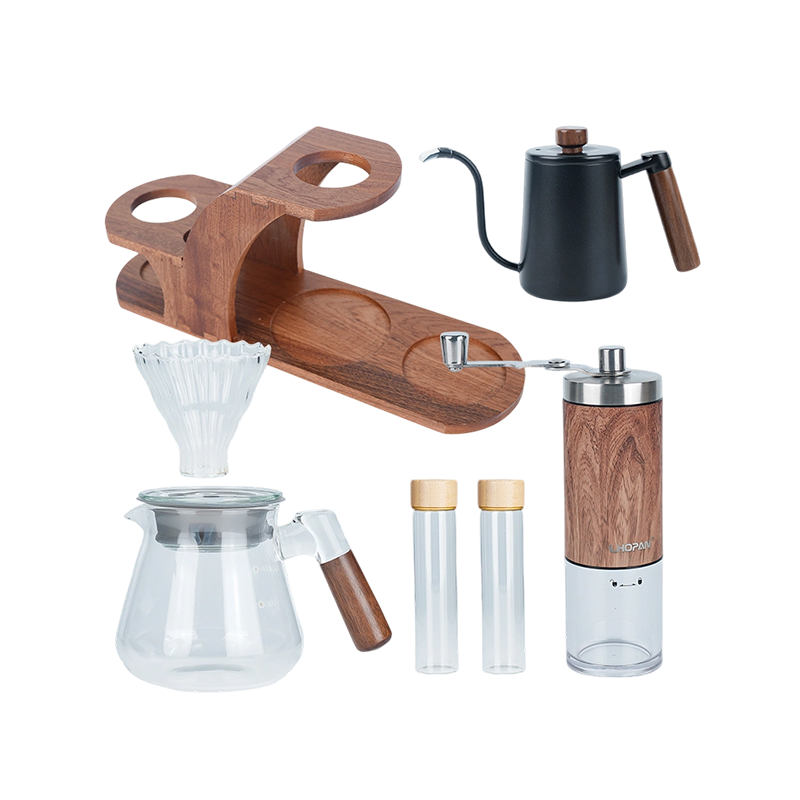 Juego completo de 11 piezas para preparar café filtrado con cafetera de madera