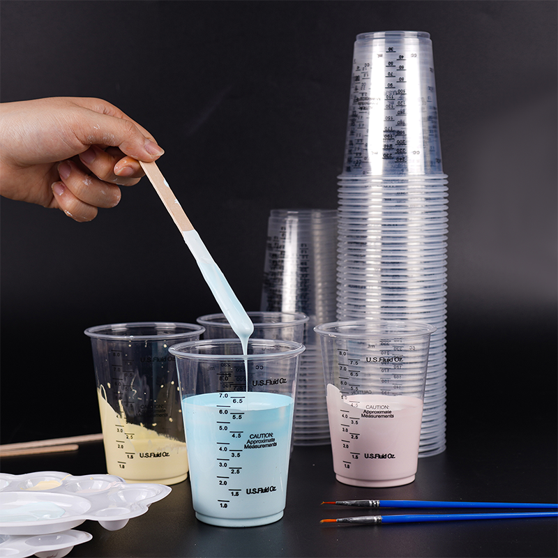 Vasos medidores graduados de 8 oz con palillos de madera para remover